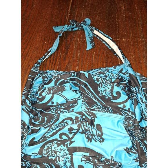 New Large Smismivo Blue Black Ruched Tummy Control Swimsuit Bathing Suit NWT - Picture 3 of 6